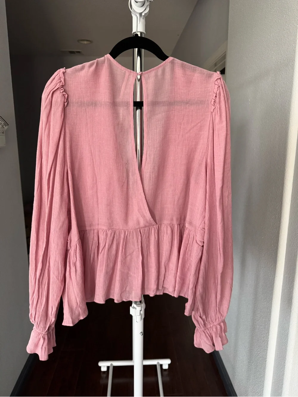 Free People Pink V-Neck Peplum Blouse